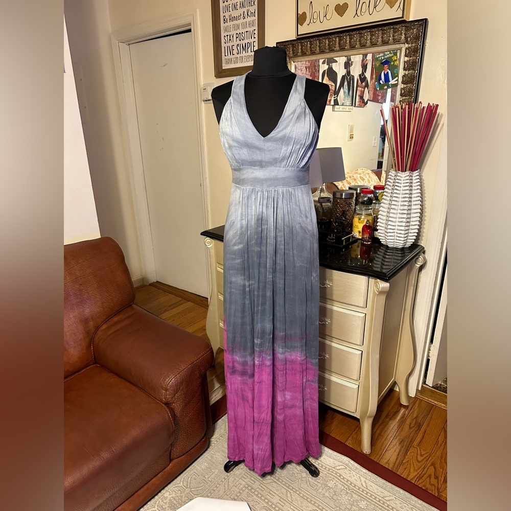 PINK LOTUS TIE DYE MAXI DRESS SIZE S COLOR GRAY PURPLE IN EXCELLENT COND…